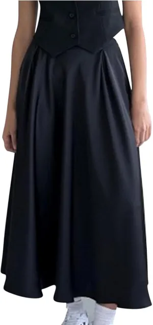 Satin Skirts for Women Solid Elastic High Waist A-Line Floor Length Skirt Summer Elegant Flowy Party Cocktail Skorts