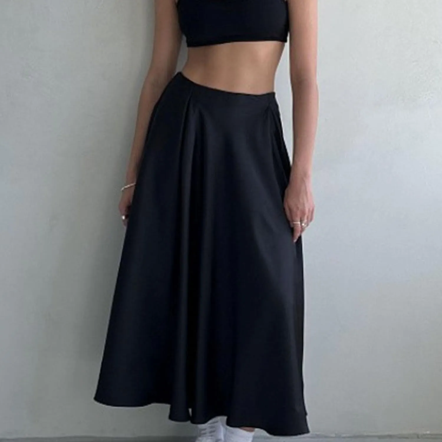 Satin Skirts for Women Solid Elastic High Waist A-Line Floor Length Skirt Summer Elegant Flowy Party Cocktail Skorts