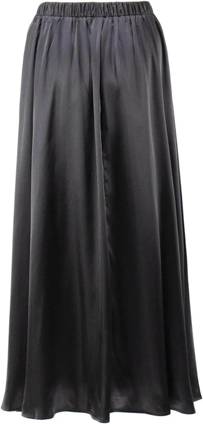 Satin Skirts for Women Solid Elastic High Waist A-Line Floor Length Skirt Summer Elegant Flowy Party Cocktail Skorts