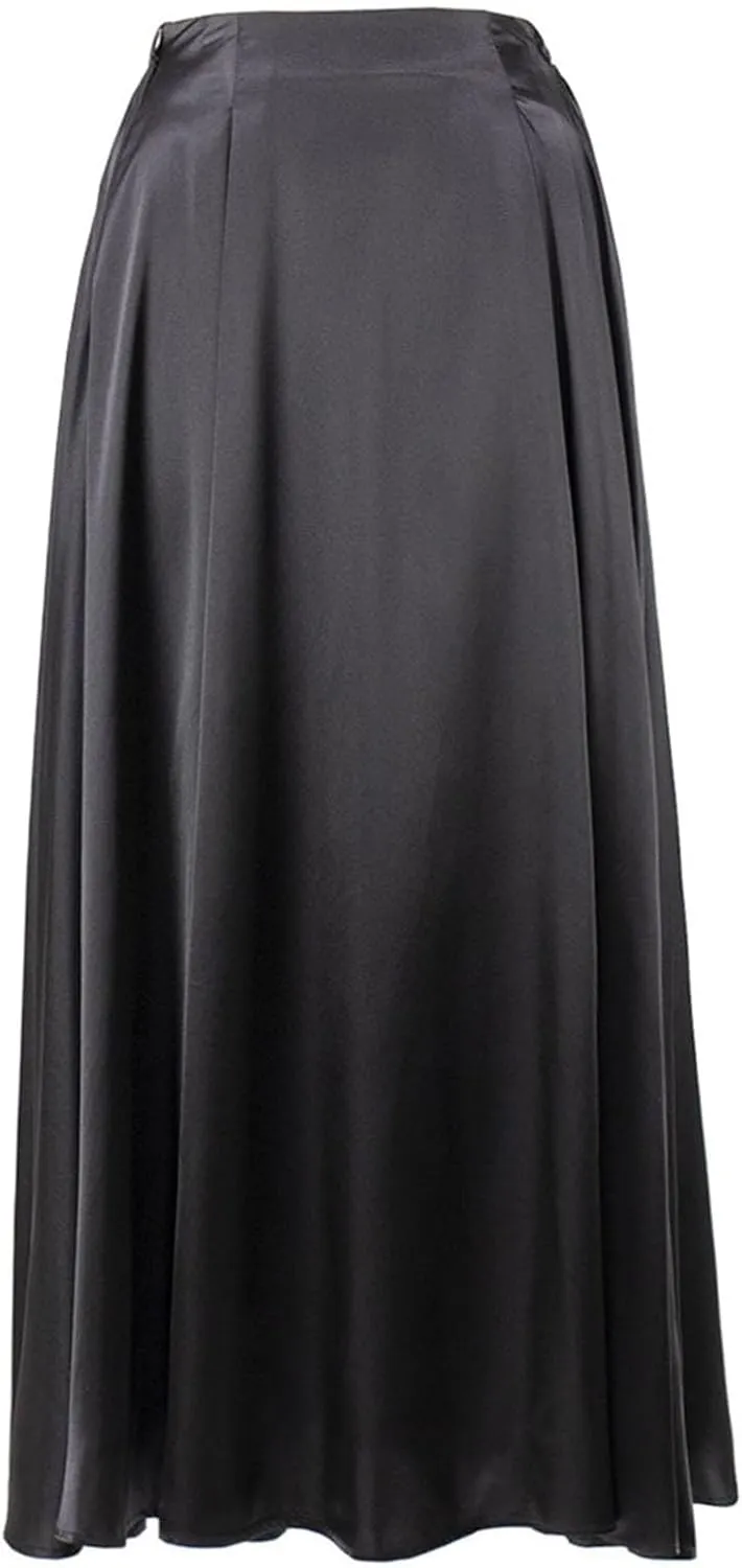Satin Skirts for Women Solid Elastic High Waist A-Line Floor Length Skirt Summer Elegant Flowy Party Cocktail Skorts