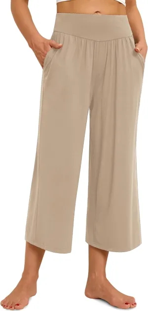 siliteelon Wide Leg Capri Pants for Women Lounge Pajama Pants Women Casual Loose Comfy Flowy Palazzo Pants with Pockets