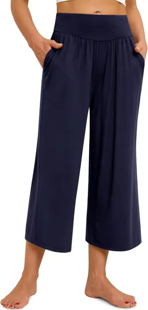 siliteelon Wide Leg Capri Pants for Women Lounge Pajama Pants Women Casual Loose Comfy Flowy Palazzo Pants with Pockets