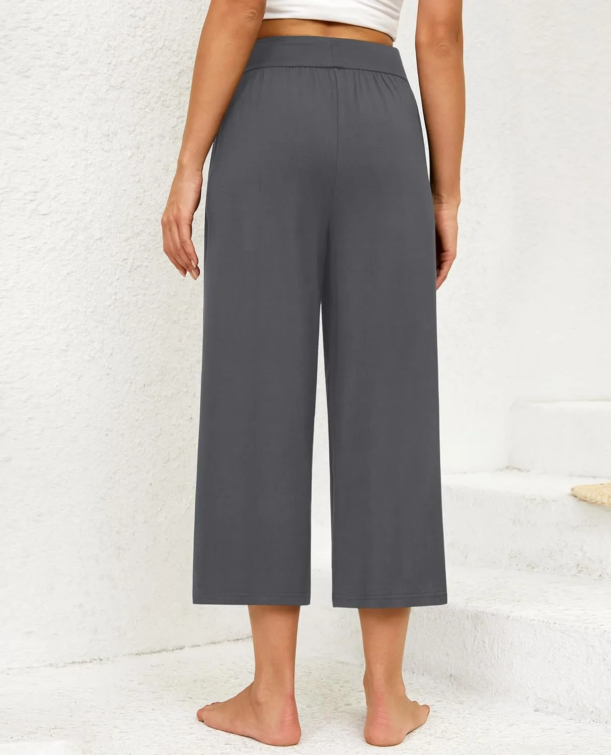 siliteelon Wide Leg Capri Pants for Women Lounge Pajama Pants Women Casual Loose Comfy Flowy Palazzo Pants with Pockets