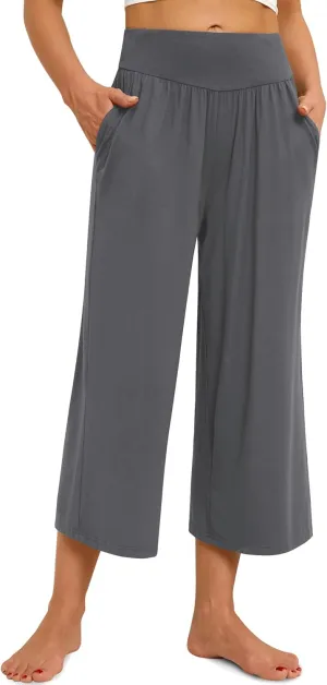 siliteelon Wide Leg Capri Pants for Women Lounge Pajama Pants Women Casual Loose Comfy Flowy Palazzo Pants with Pockets