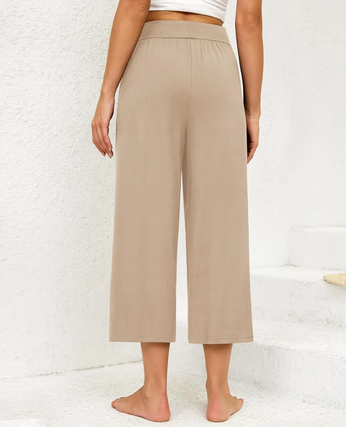 siliteelon Wide Leg Capri Pants for Women Lounge Pajama Pants Women Casual Loose Comfy Flowy Palazzo Pants with Pockets