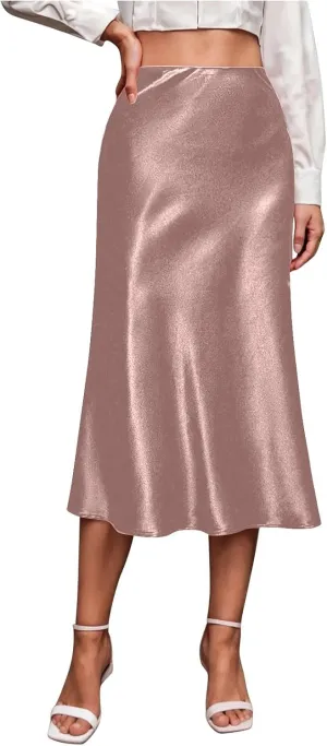 Silk Skirts for Women Satin High Waisted Midi Skirt Elegant A Line Skirt Business Casual Cocktail Party Dress 2025