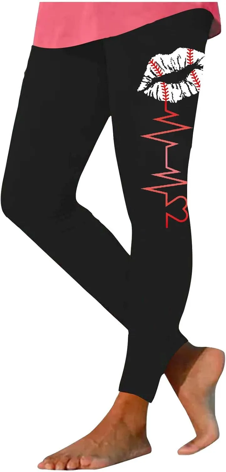 Sinzelimin Baseball Leggings for Womens 2025 Fashion Tights Trouser Yoga Legging Stretch Slim Fit Sport Pant Jogger Sweatpant