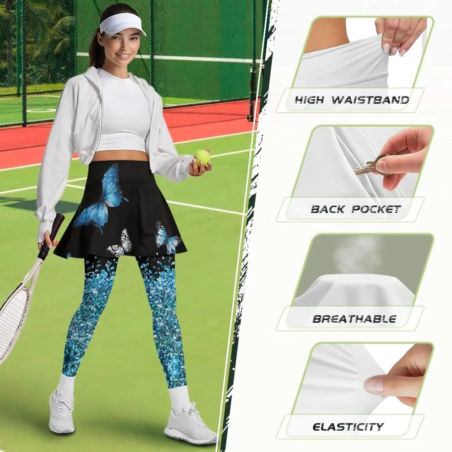 Skirted Leggings for Women Stretch High Waist Yoga Leggings with Skirts Casual Athletic Golf Tennis Skorts