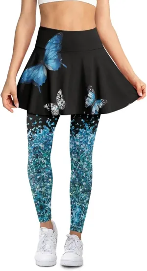Skirted Leggings for Women Stretch High Waist Yoga Leggings with Skirts Casual Athletic Golf Tennis Skorts