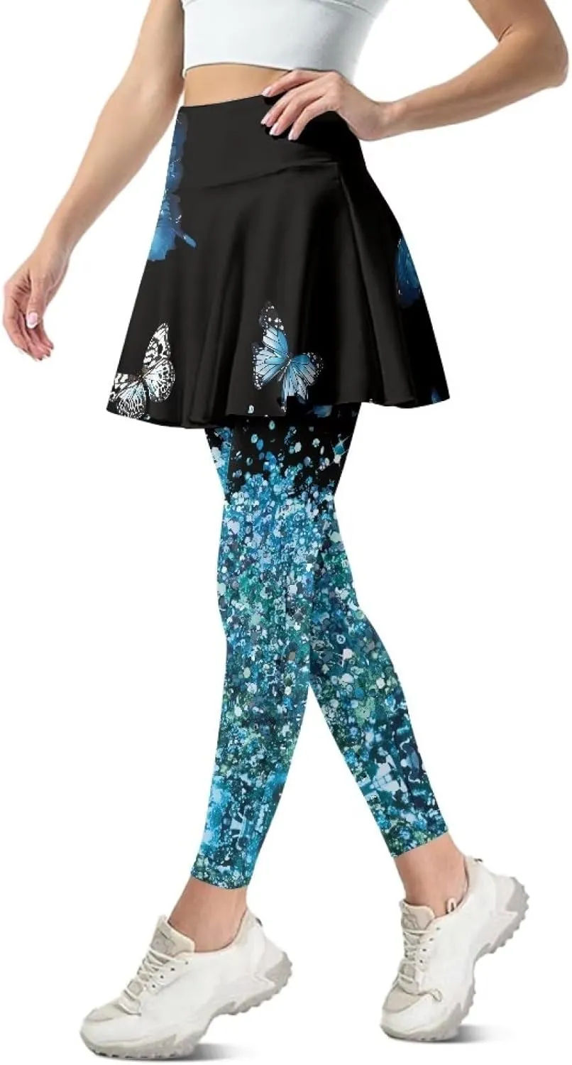 Skirted Leggings for Women Stretch High Waist Yoga Leggings with Skirts Casual Athletic Golf Tennis Skorts