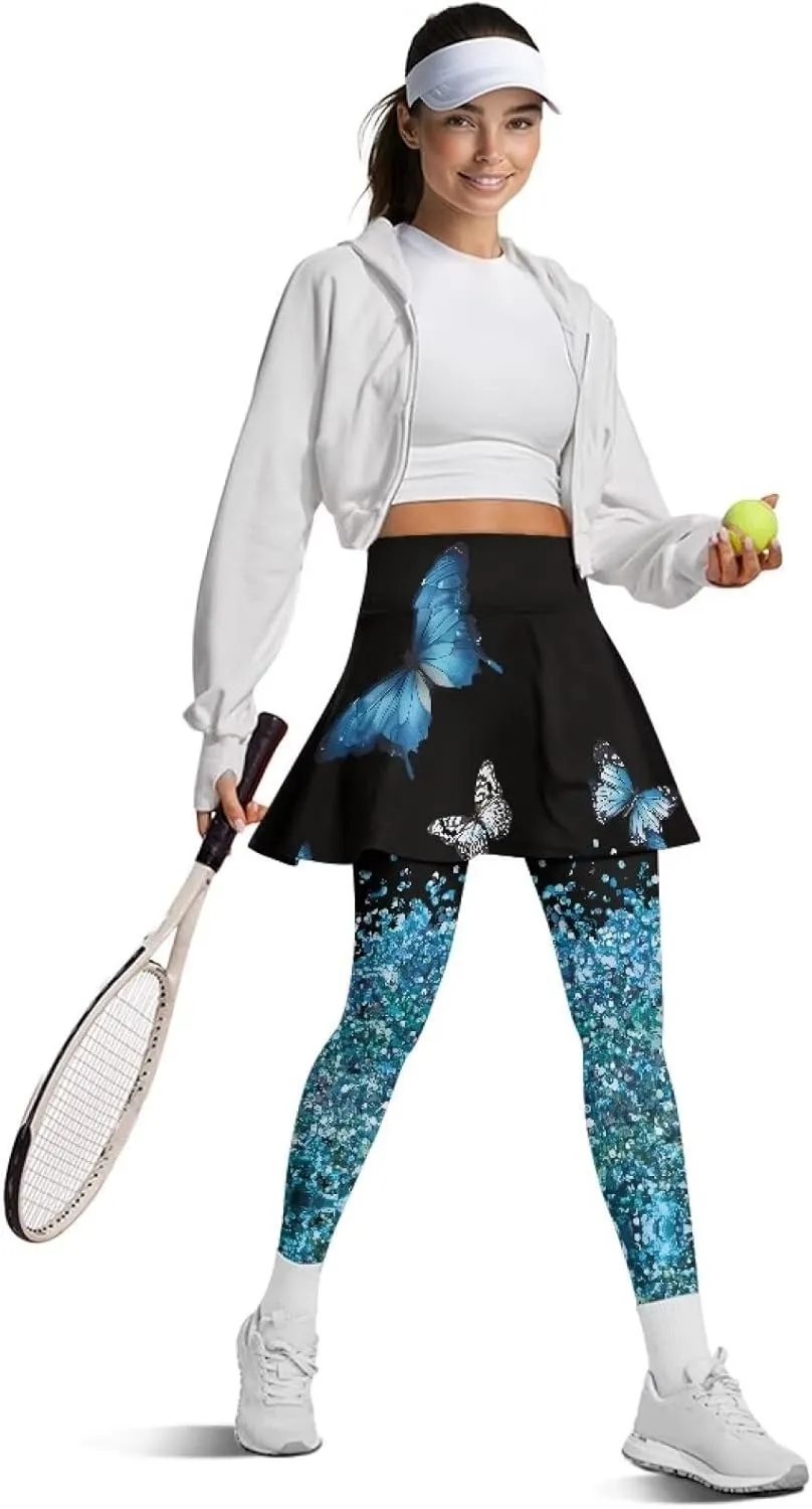 Skirted Leggings for Women Stretch High Waist Yoga Leggings with Skirts Casual Athletic Golf Tennis Skorts
