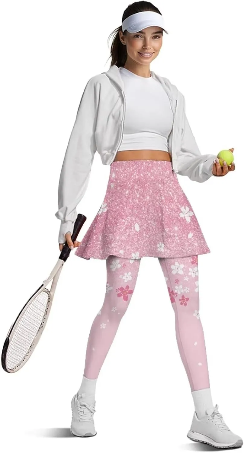Skirted Leggings for Women Tennis Skirt with Leggings High Waisted Yoga Legging Skirts Golf Gym Workout Skort