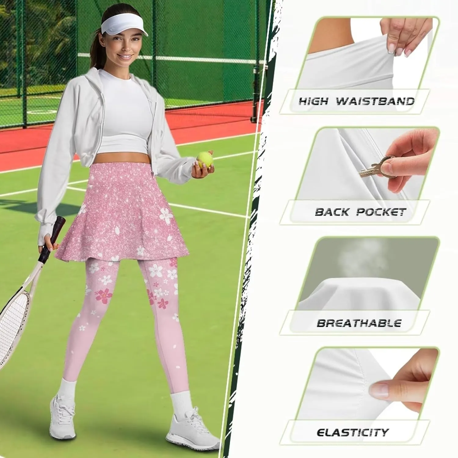 Skirted Leggings for Women Tennis Skirt with Leggings High Waisted Yoga Legging Skirts Golf Gym Workout Skort