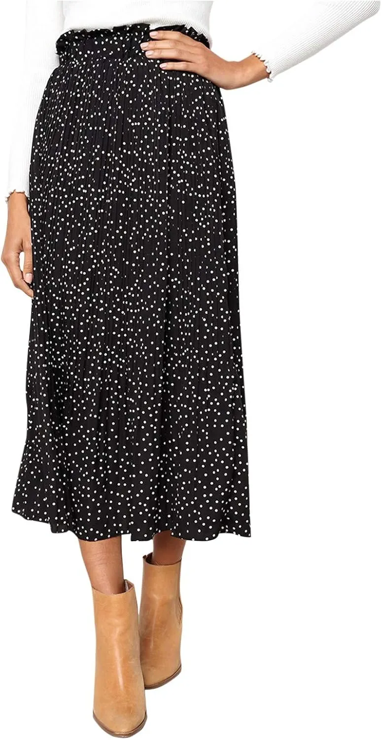 skirts for women Harajuku midi length Women's Casual Elegant High Waist Polka Dot Pleated Skirt Midi Maxi Swing Skirt