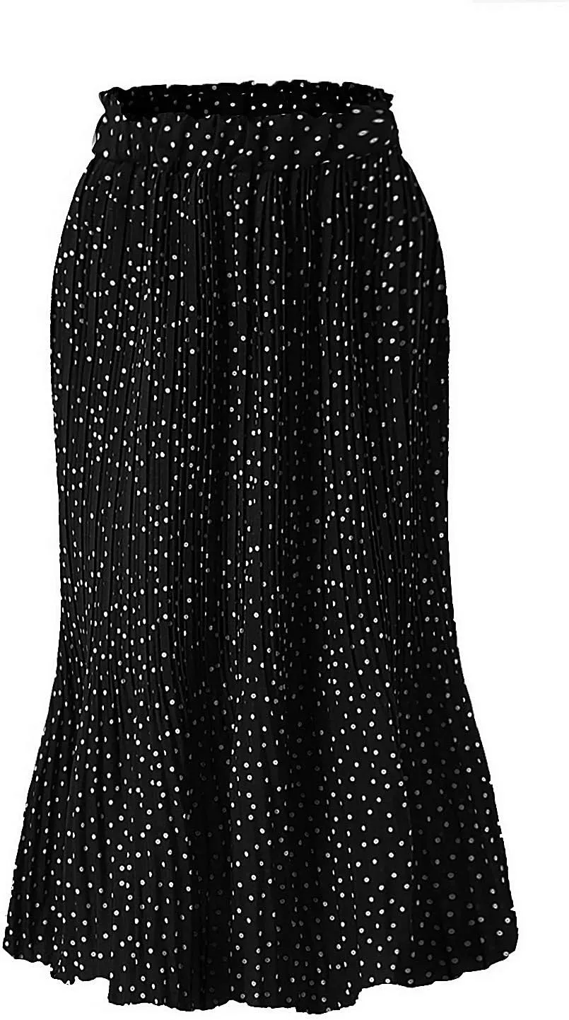 skirts for women Harajuku midi length Women's Casual Elegant High Waist Polka Dot Pleated Skirt Midi Maxi Swing Skirt