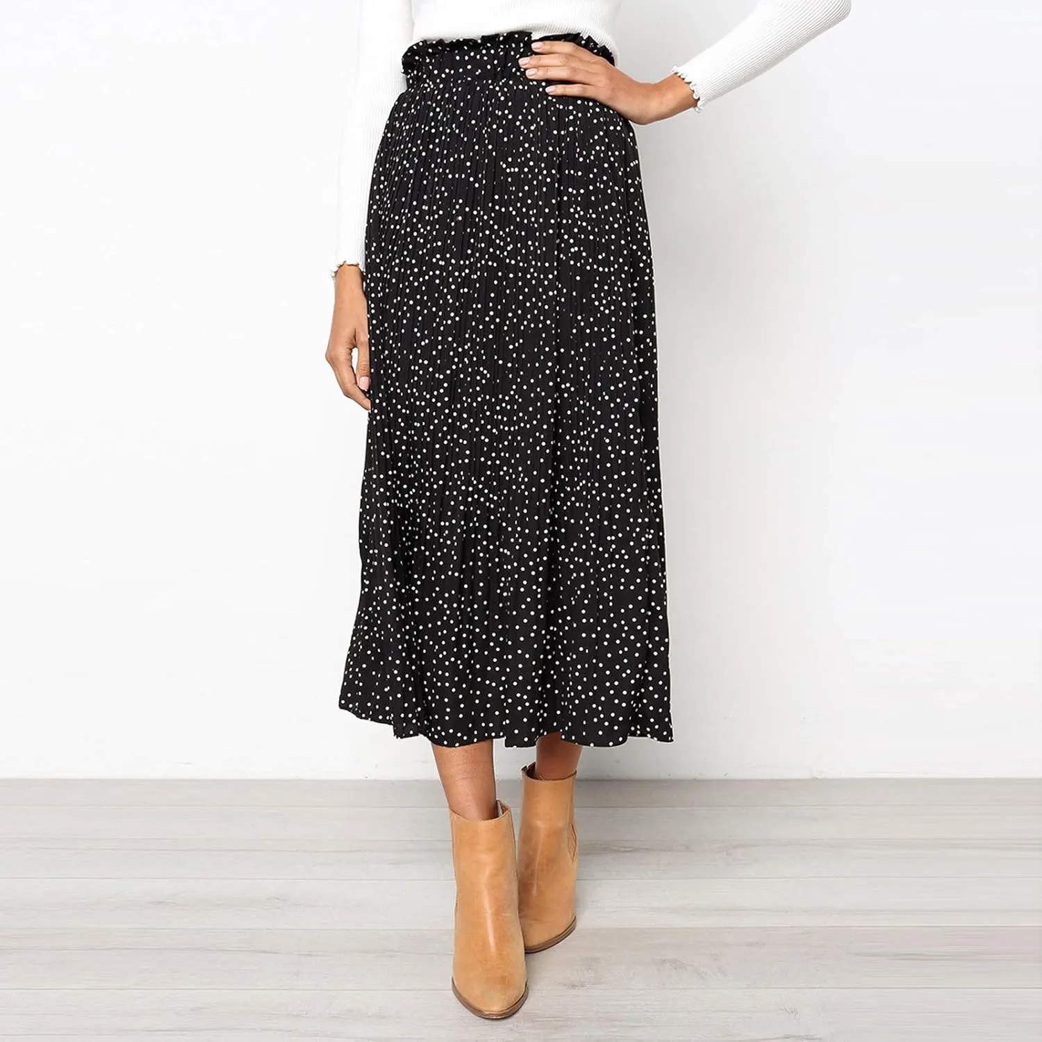 skirts for women Harajuku midi length Women's Casual Elegant High Waist Polka Dot Pleated Skirt Midi Maxi Swing Skirt