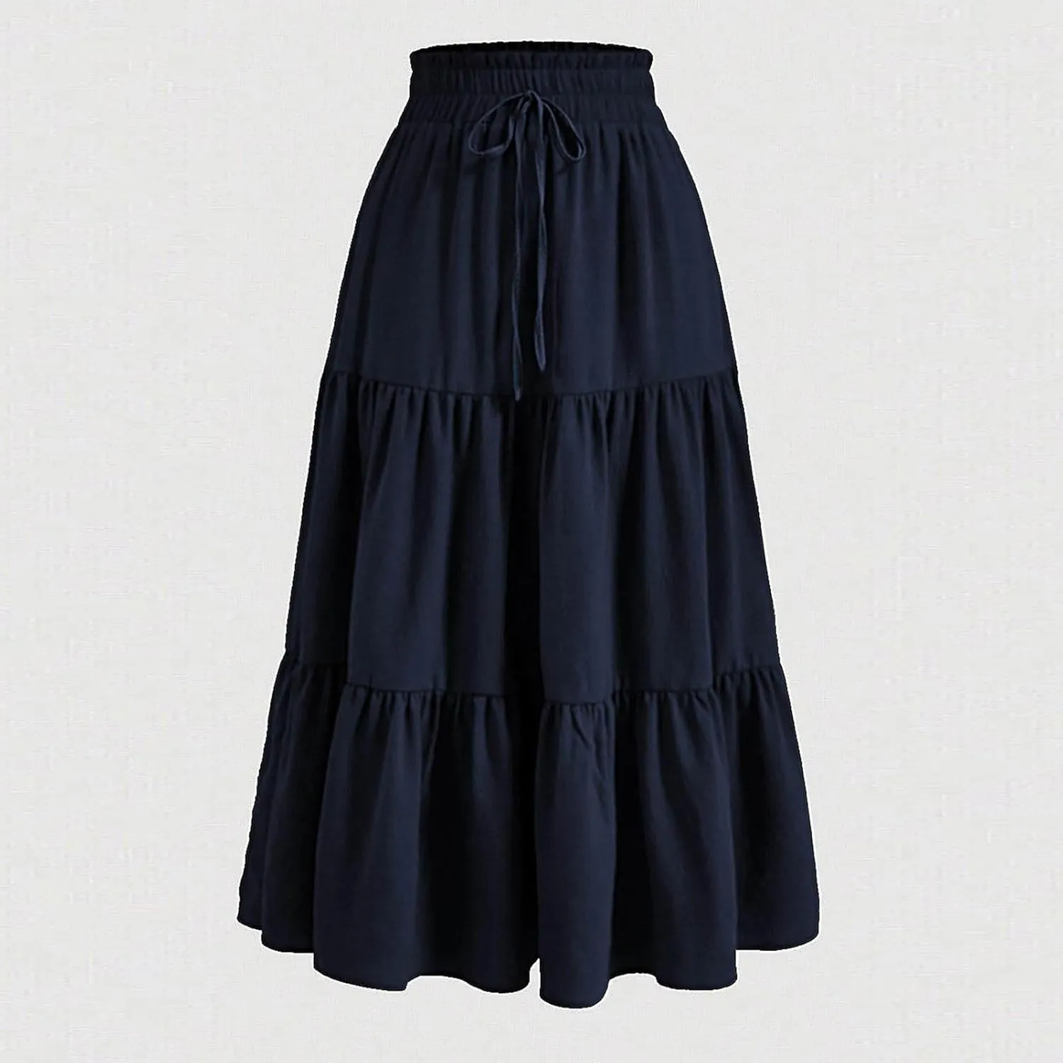 Skirts for Women Summer Boho Maxi Skirt Flowy Ruffle Tiered Elastic High Waist Smocked Dresses Beach Casual Dress