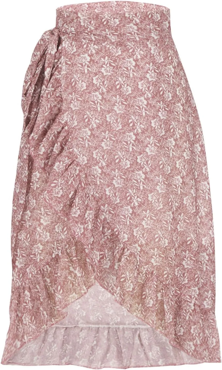 Skirts for Women Trendy Summer Bohemian Floral Print Bow-Knot Waist Midi Skirt Elegant A-Line Swing Skirt Ruffle Hem