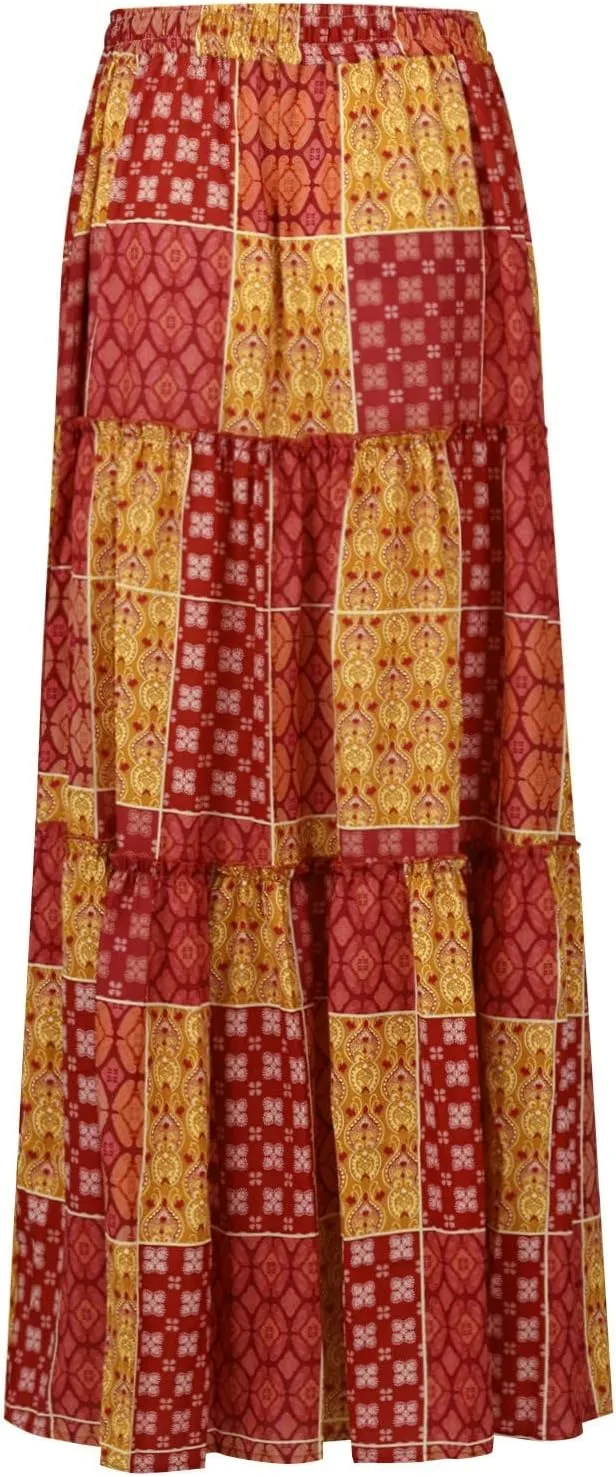 Skirts for Women,Trendy Womens Boho Maxi Skirt with Pockets Linen Flowy Long Skirts 2025 Elastic High Waisted