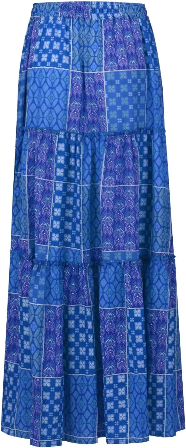 Skirts for Women,Trendy Womens Boho Maxi Skirt with Pockets Linen Flowy Long Skirts 2025 Elastic High Waisted