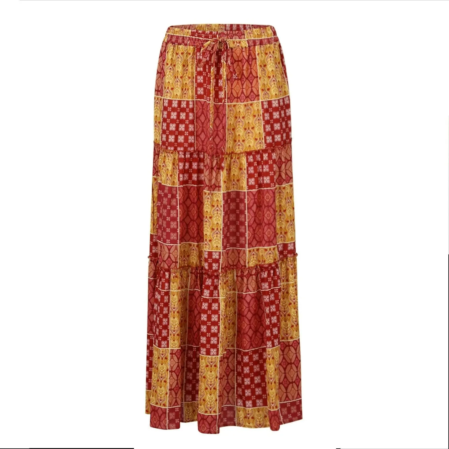 Skirts for Women,Trendy Womens Boho Maxi Skirt with Pockets Linen Flowy Long Skirts 2025 Elastic High Waisted