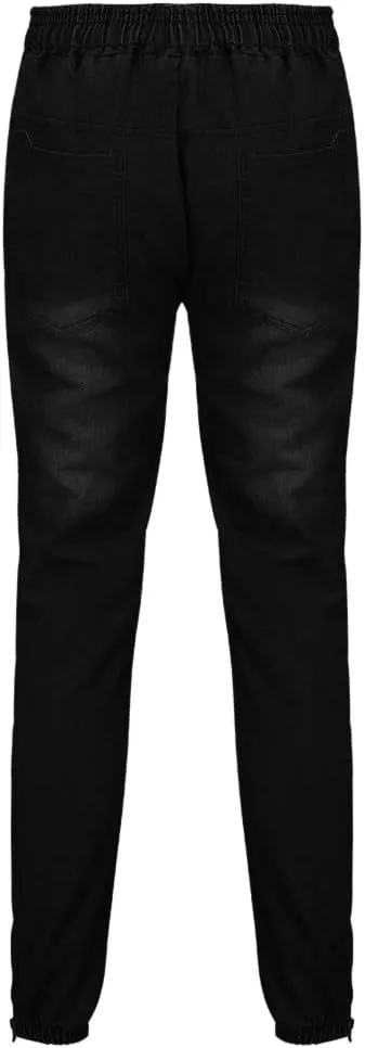 Slim Fit Jeans for Men Stretch Elastic Waist Designer Zipper Washed Denim Pants Casual Drawstring Fashion Tapered Trousers