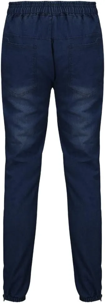 Slim Fit Jeans for Men Stretch Elastic Waist Designer Zipper Washed Denim Pants Casual Drawstring Fashion Tapered Trousers