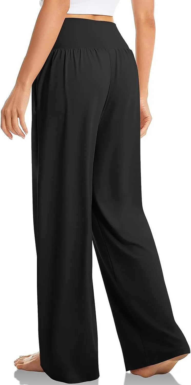 SMIDOW Womens Wide Leg Yoga Pants with Pockets Casual Loose High Waist Workout Pants Comfy Lounge Trousers Bootcut