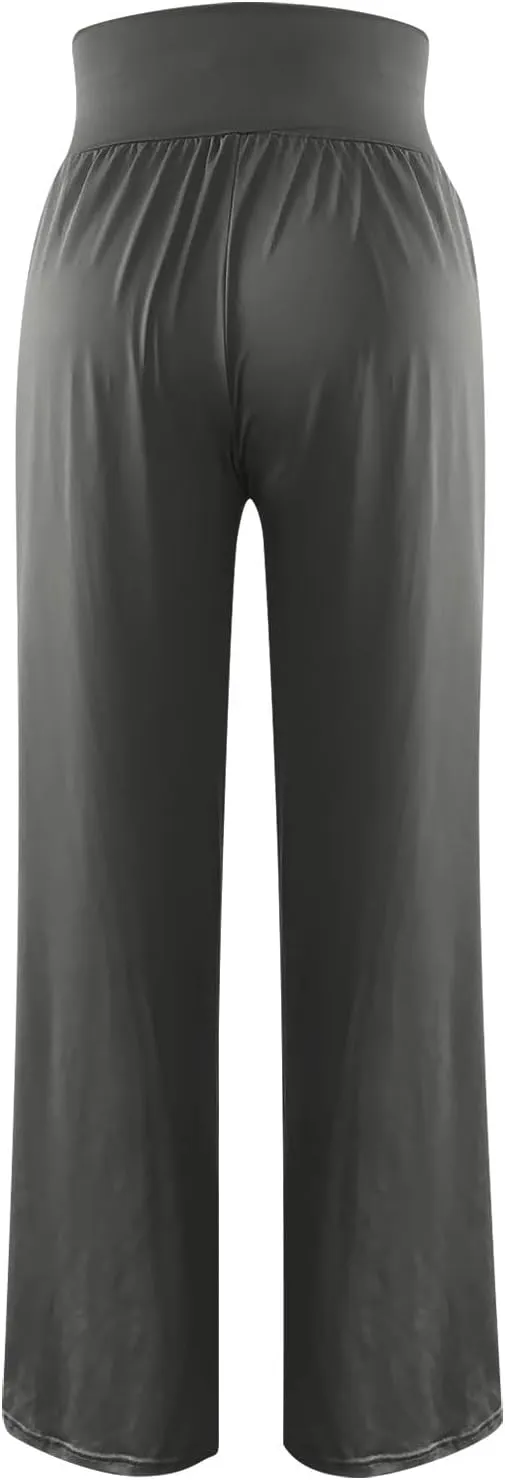 SMIDOW Womens Wide Leg Yoga Pants with Pockets Casual Loose High Waist Workout Pants Comfy Lounge Trousers Bootcut
