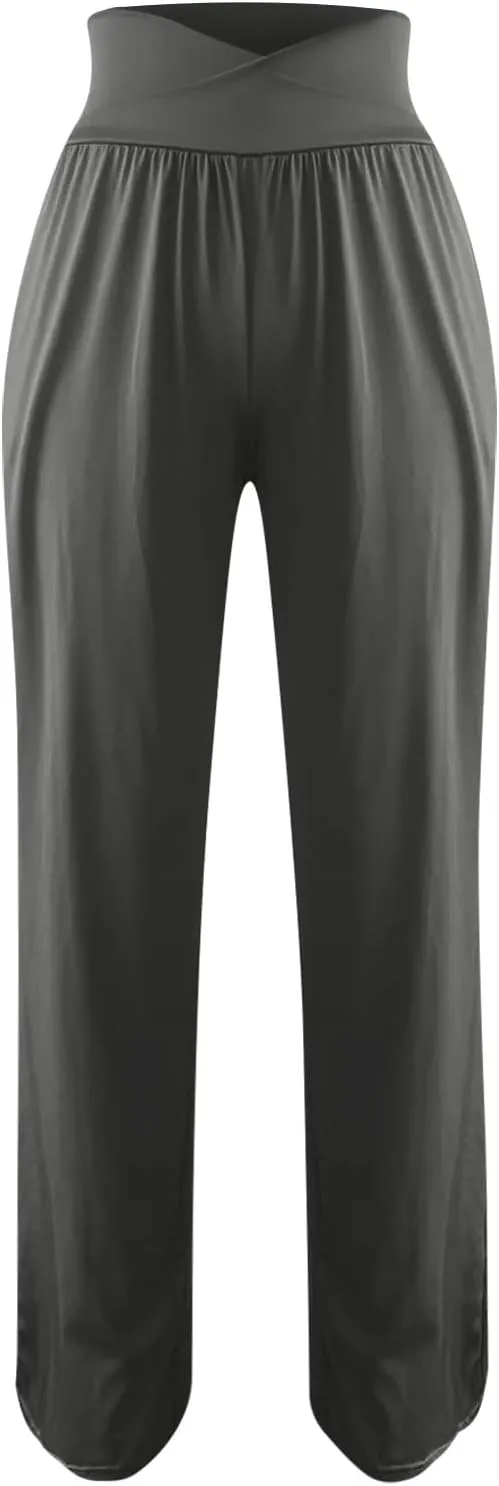 SMIDOW Womens Wide Leg Yoga Pants with Pockets Casual Loose High Waist Workout Pants Comfy Lounge Trousers Bootcut