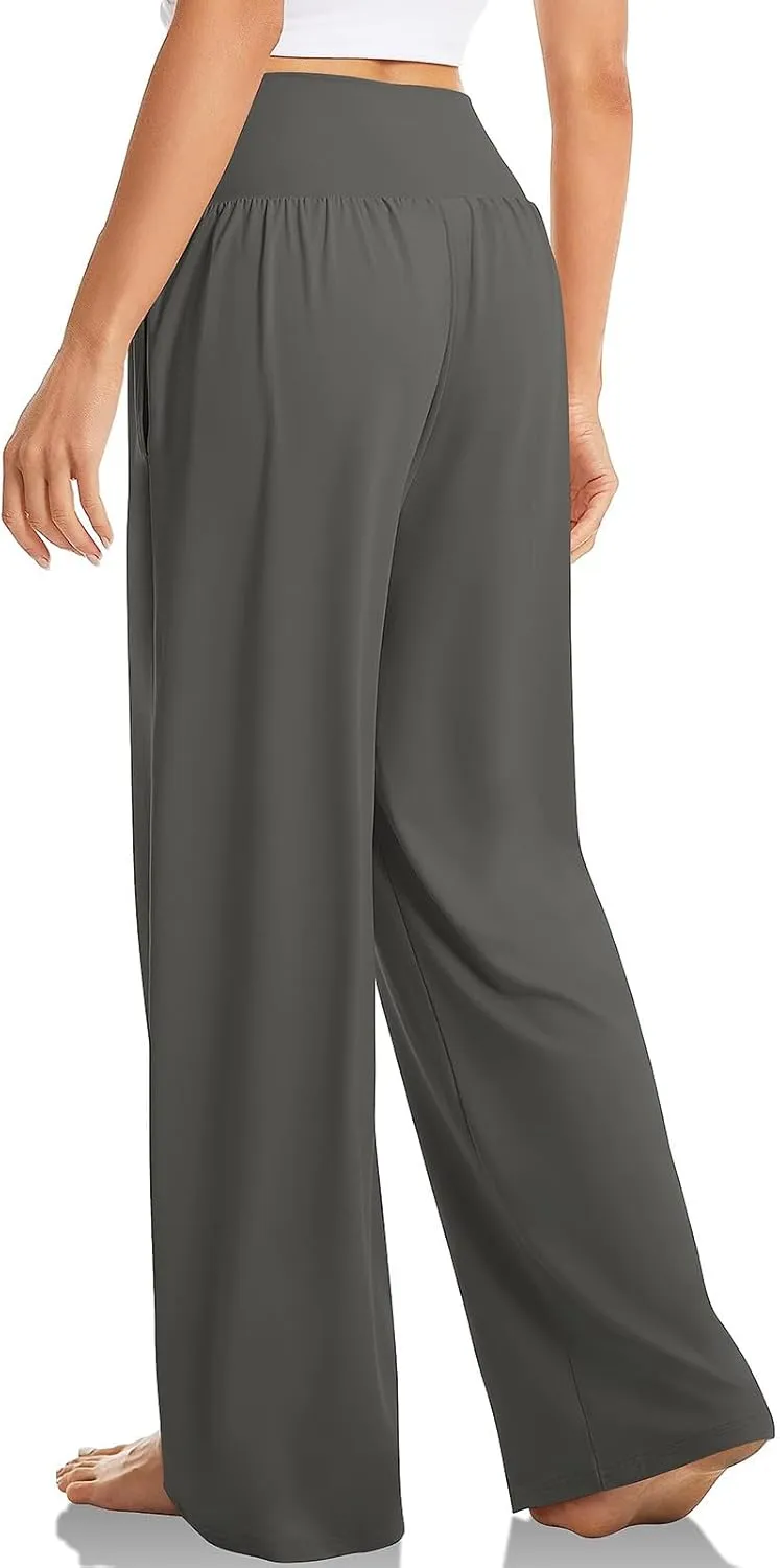 SMIDOW Womens Wide Leg Yoga Pants with Pockets Casual Loose High Waist Workout Pants Comfy Lounge Trousers Bootcut