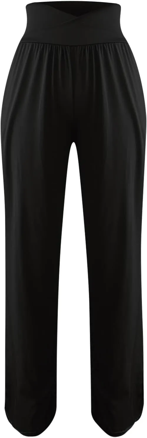 SMIDOW Womens Wide Leg Yoga Pants with Pockets Casual Loose High Waist Workout Pants Comfy Lounge Trousers Bootcut