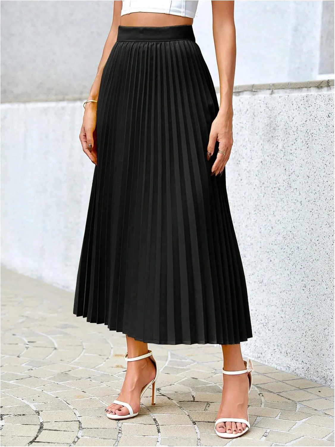 SOLY HUX Women's High Waisted Pleated Skirt A Line Casual Swing Elegant Midi Skirts