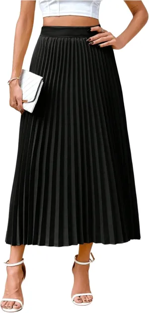SOLY HUX Women's High Waisted Pleated Skirt A Line Casual Swing Elegant Midi Skirts