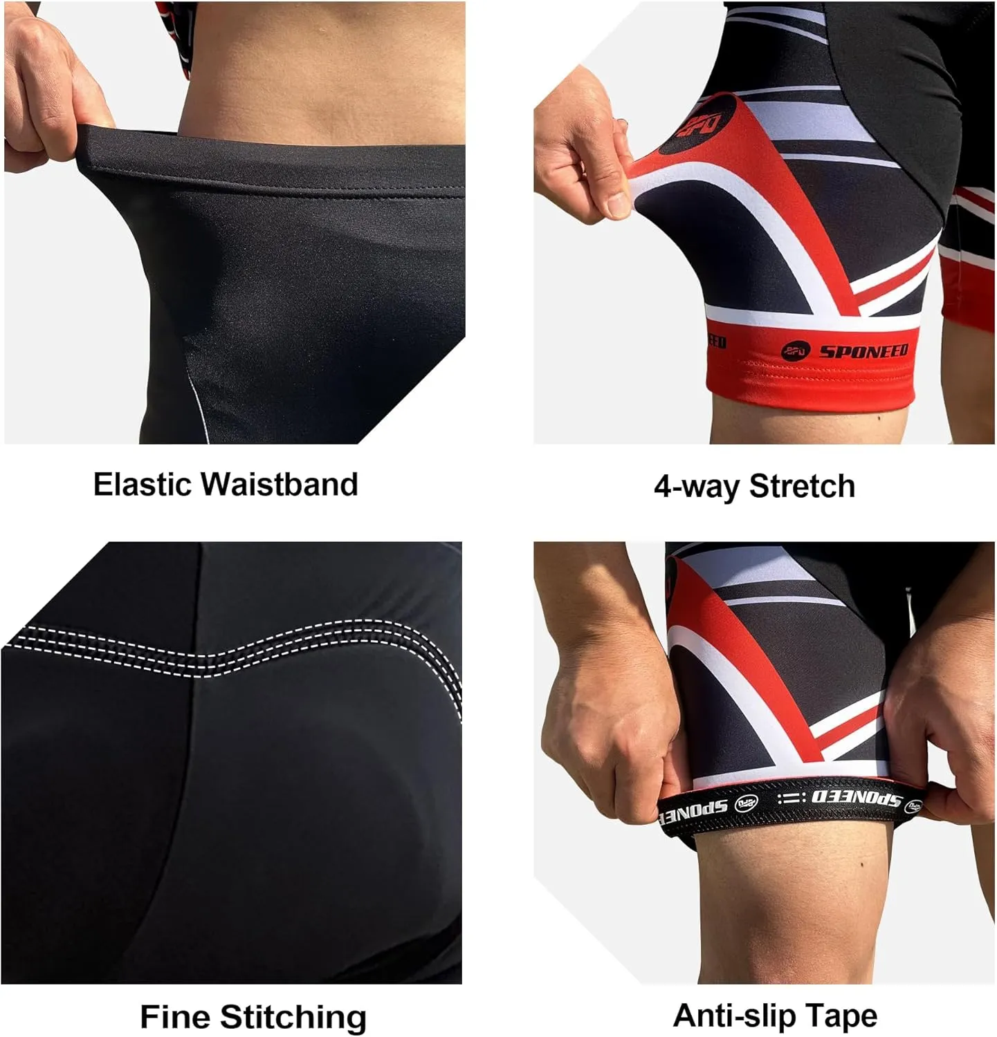 sponeed Men's Cycle Shorts Biking Pants Gel Padding Bicycle Ride Bottoms for Road Bikie