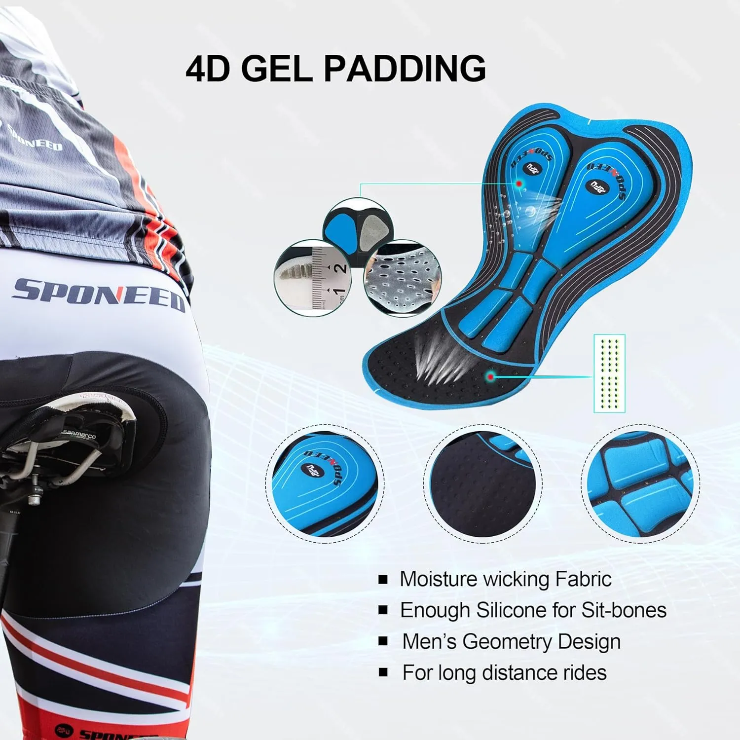 sponeed Men's Cycle Shorts Biking Pants Gel Padding Bicycle Ride Bottoms for Road Bikie