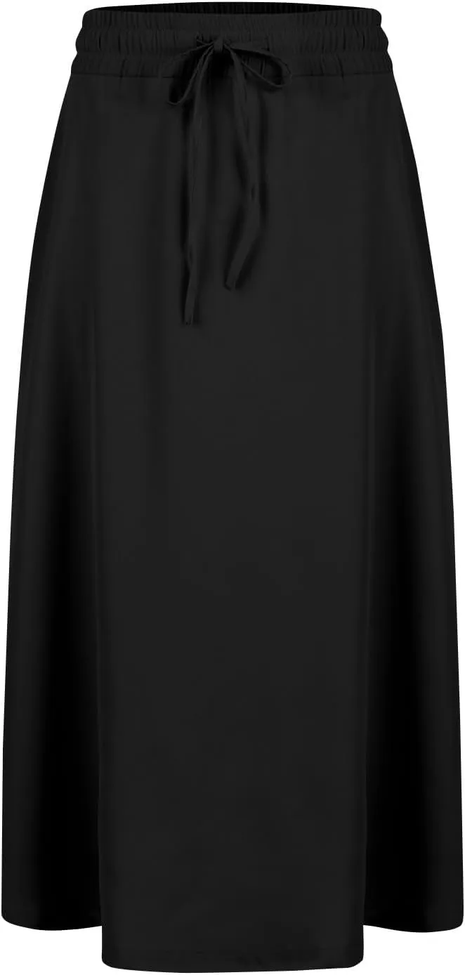 Summer Skirts for Women 2025 Midi Length Boho Floral Elastic High Waist Pleated A Line Skirts with Pockets Beach Coverups
