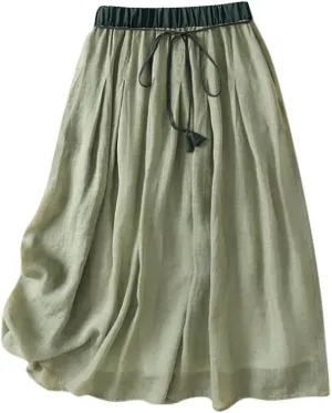 Summer Skirts for Women Drawstring Cinch Waisted Skirt Trending Cotton Linen Baggy Plus Size Skirts A Line Skirt