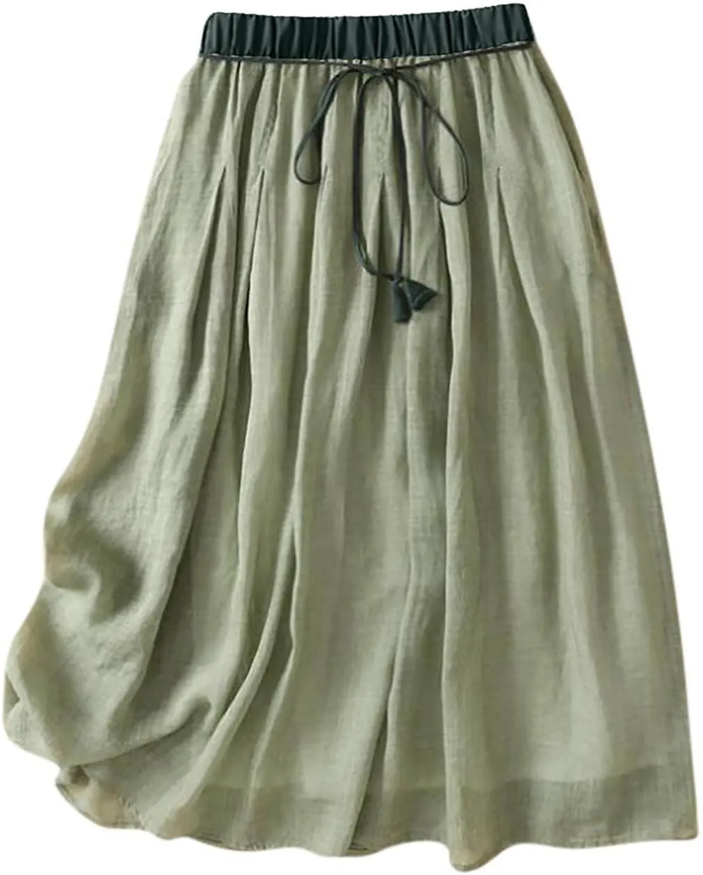 Summer Skirts for Women Drawstring Cinch Waisted Skirt Trending Cotton Linen Baggy Plus Size Skirts A Line Skirt