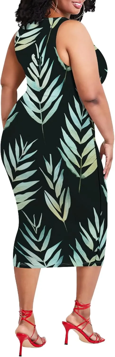 Summer Women's Sleeveless Tank Ruched Plus Size Bodycon Mini Sundress Midi Casual Dresses 2024