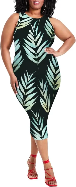 Summer Women's Sleeveless Tank Ruched Plus Size Bodycon Mini Sundress Midi Casual Dresses 2024
