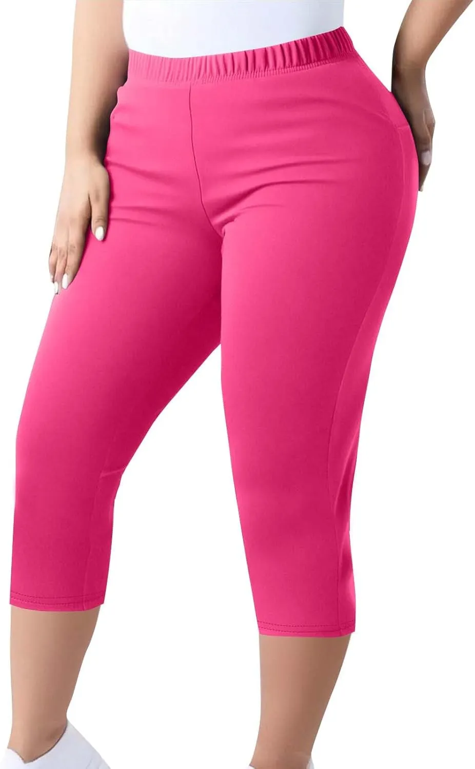 TANGNADE Women Capri Pants Plus Size Stretch Knee Length Leggings Elastic Waist Casual Summer Ladies Pull On Capris
