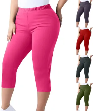TANGNADE Women Capri Pants Plus Size Stretch Knee Length Leggings Elastic Waist Casual Summer Ladies Pull On Capris