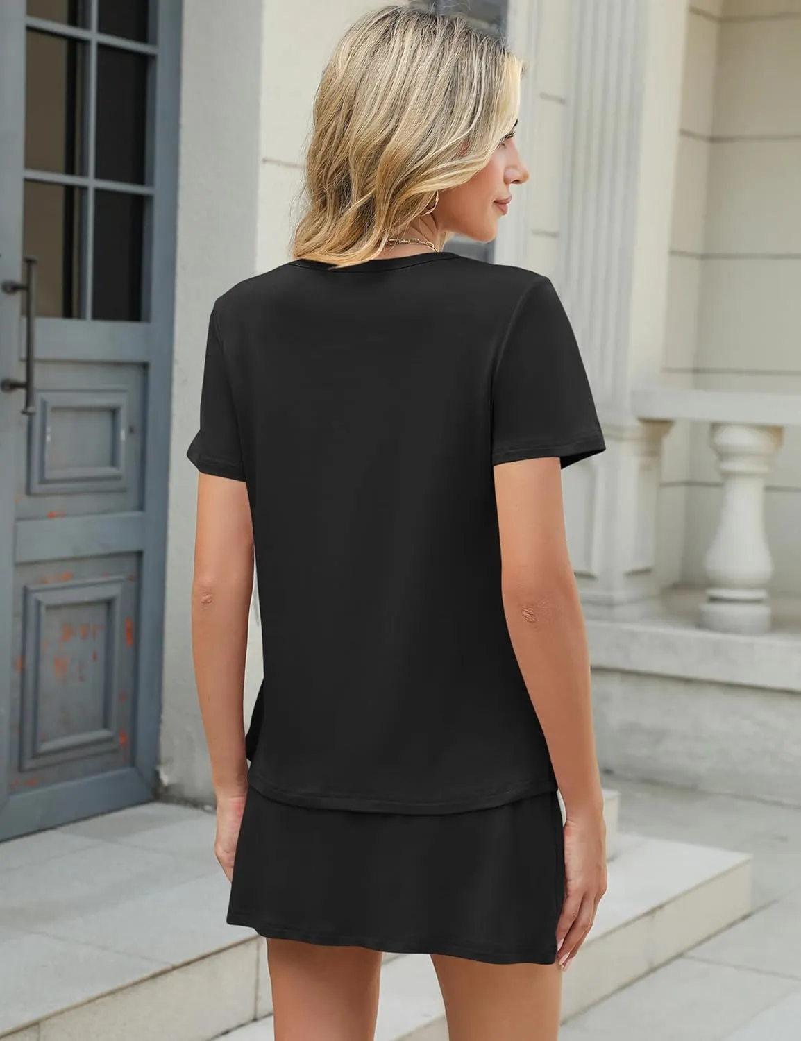 TCOT Pajamas for Women Set Summer Fashion Short Sleeve Crewneck Tops with Skirt Sets Pajama Casual Loungewear