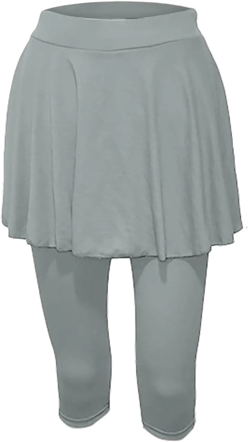 Tennis Skirted Leggings for Women Yoga Athletic Tummy Control Skort Golf Pickleball Capri Leggings with Ruffle Skirt