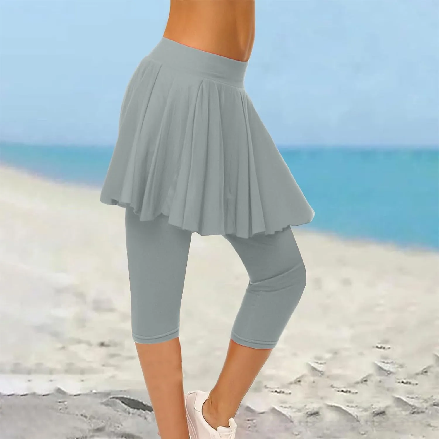 Tennis Skirted Leggings for Women Yoga Athletic Tummy Control Skort Golf Pickleball Capri Leggings with Ruffle Skirt