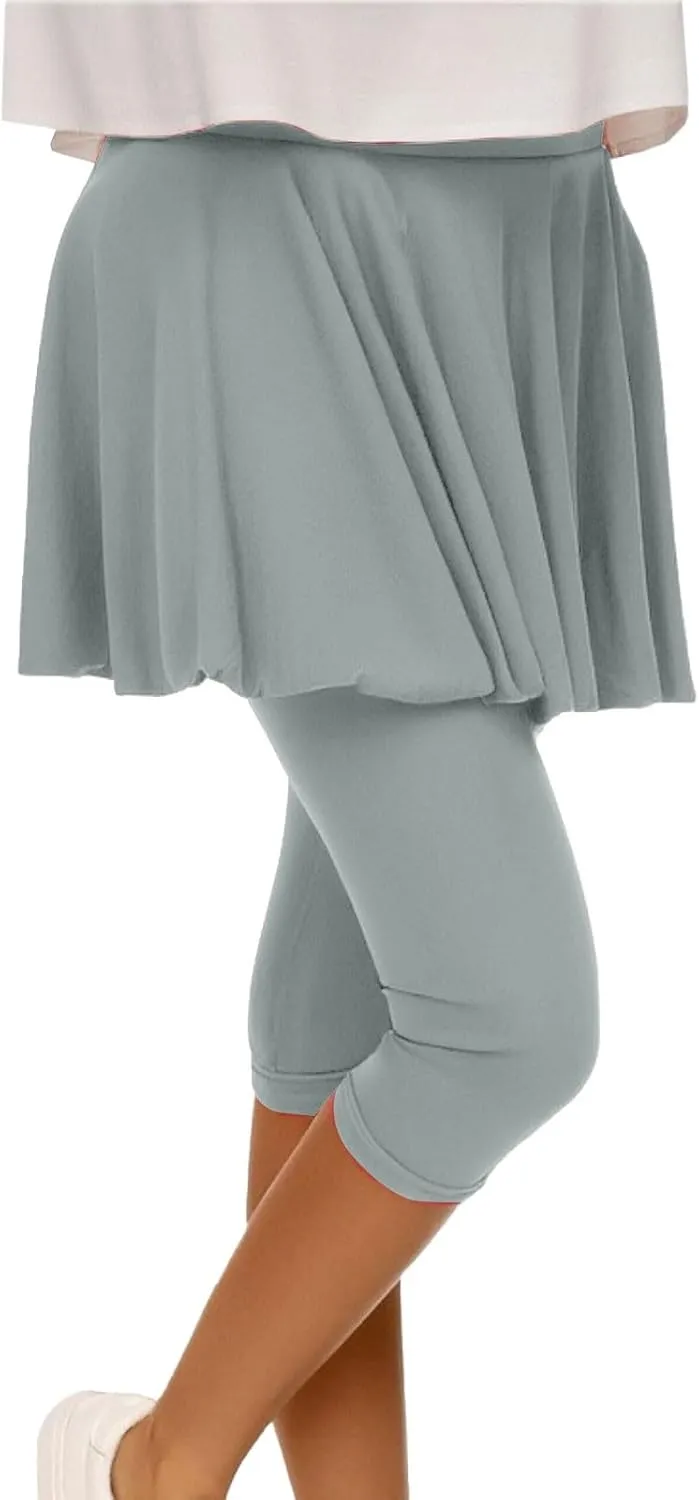 Tennis Skirted Leggings for Women Yoga Athletic Tummy Control Skort Golf Pickleball Capri Leggings with Ruffle Skirt
