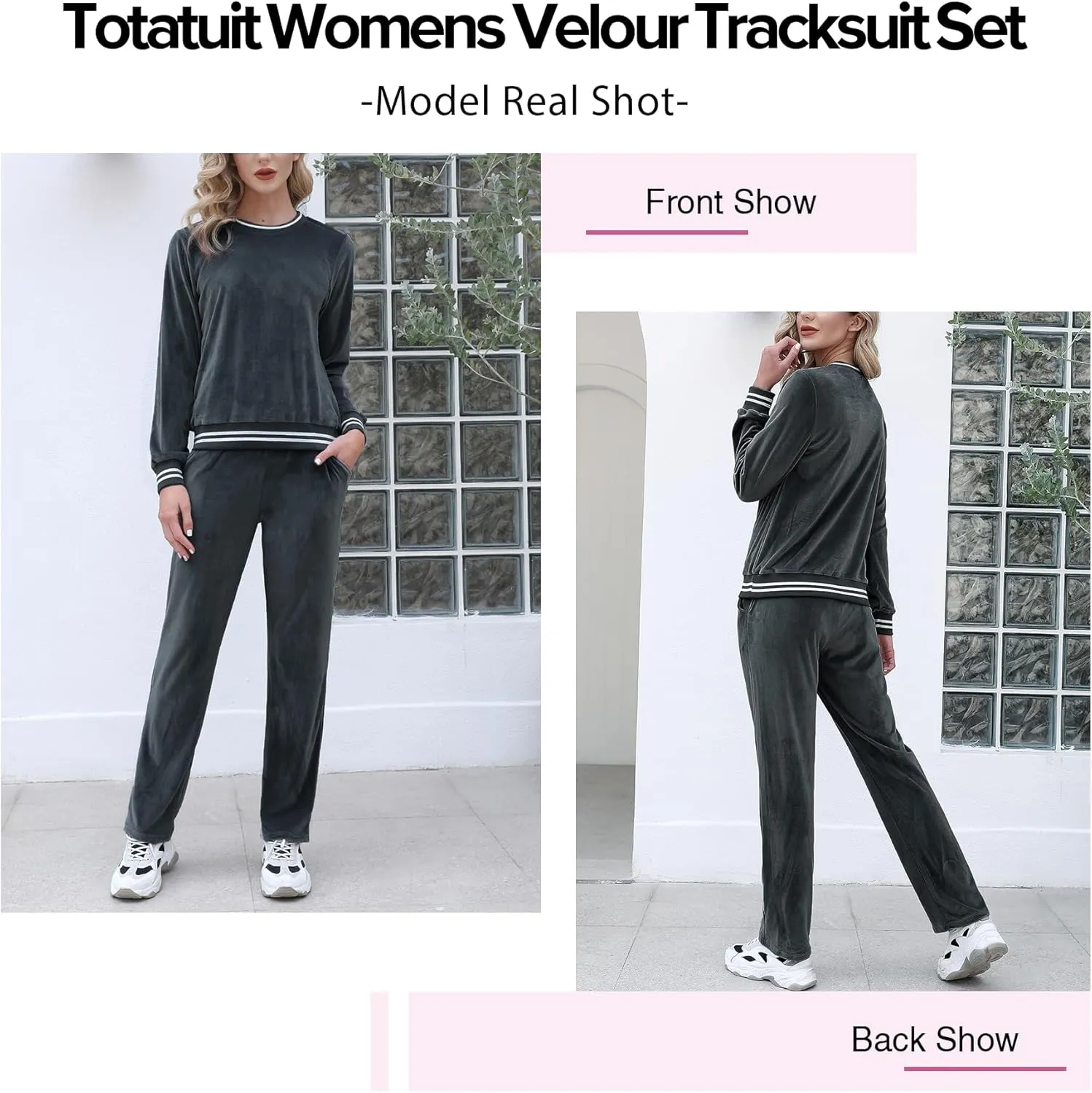 Totatuit Women's Sweatsuit Set Velour Long Sleeve and Pants Sport Sweat Suits 2 Piece Tracksuits Outfits with Pocket S-XXL