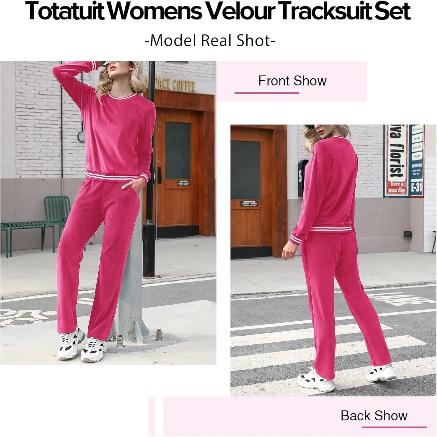Totatuit Women's Sweatsuit Set Velour Long Sleeve and Pants Sport Sweat Suits 2 Piece Tracksuits Outfits with Pocket S-XXL