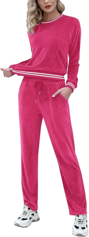 Totatuit Women's Sweatsuit Set Velour Long Sleeve and Pants Sport Sweat Suits 2 Piece Tracksuits Outfits with Pocket S-XXL